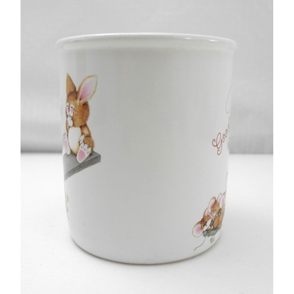 Good Friends Raise Your Spirits! Cute Bunny and Mice Mug - Hallmark Coffee Cup - Picture 3 of 6